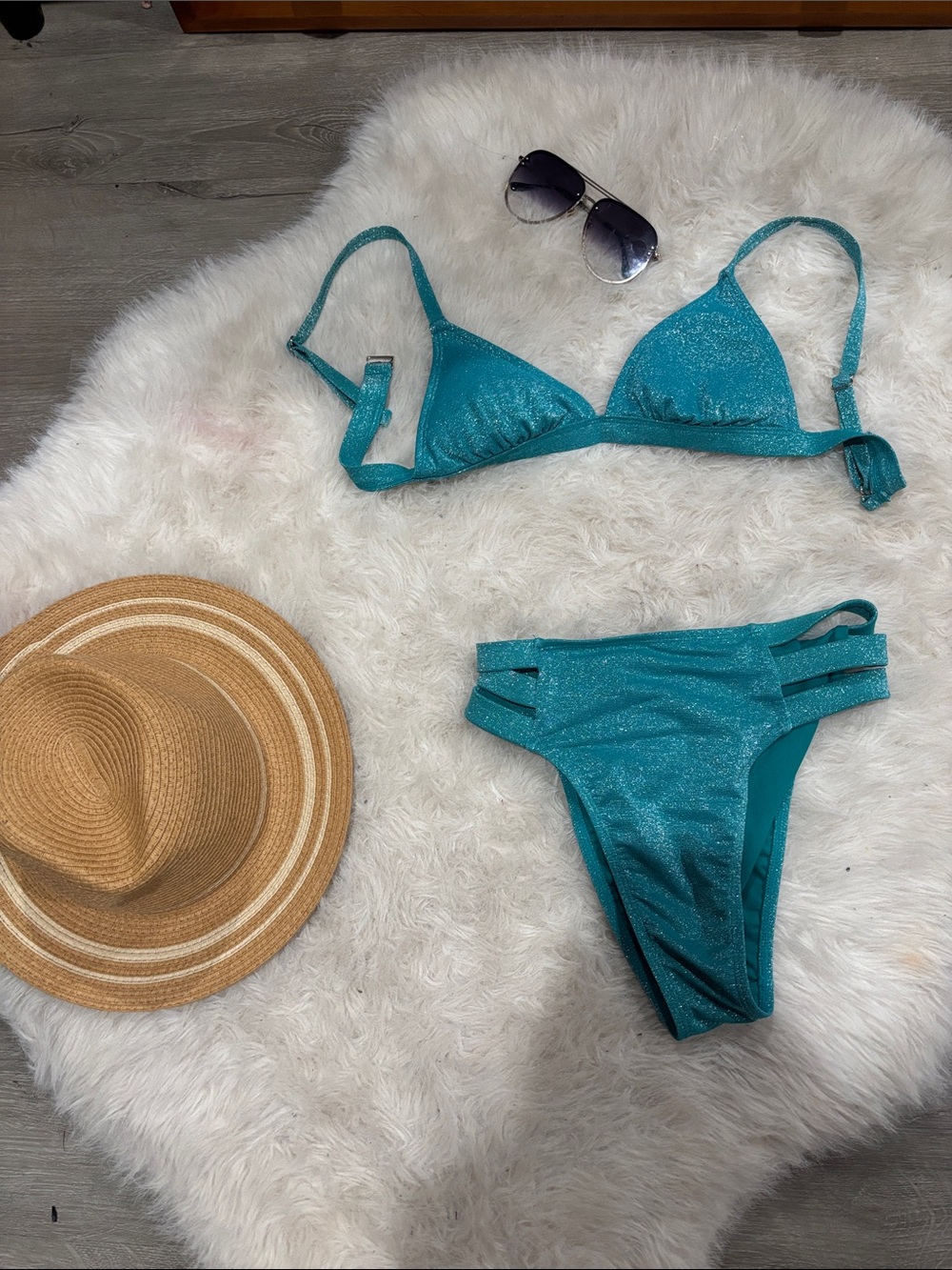 Xhilaration Teal Glitter Triangle Bikini Set